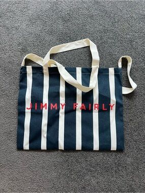 Jimmy Fairly Navy & White Stripe Tote Bag with Red Logo